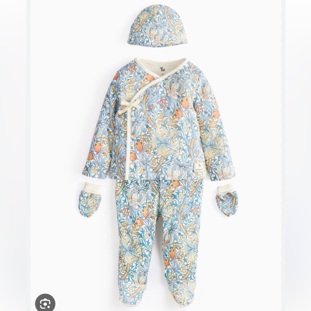 3-6 month baby. Unisex Floral Matching Set